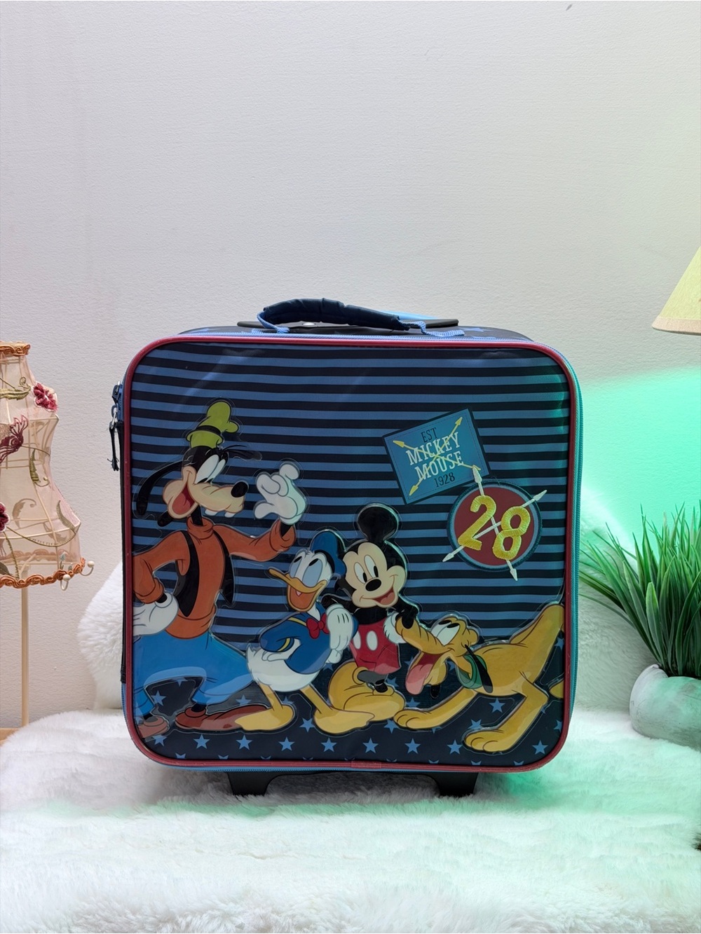 Disney Striped Mickey & Friends Rolling Kids Mini Travel Suitcase 🧳